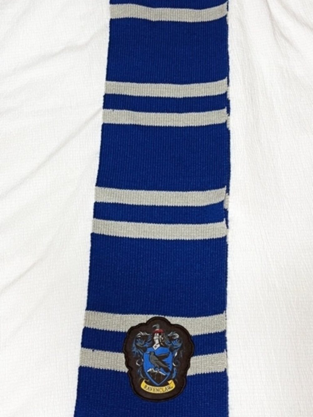 Harry Potter Ravenclaw Scarf Blue Gray Knit House Crest Patch Wizarding World